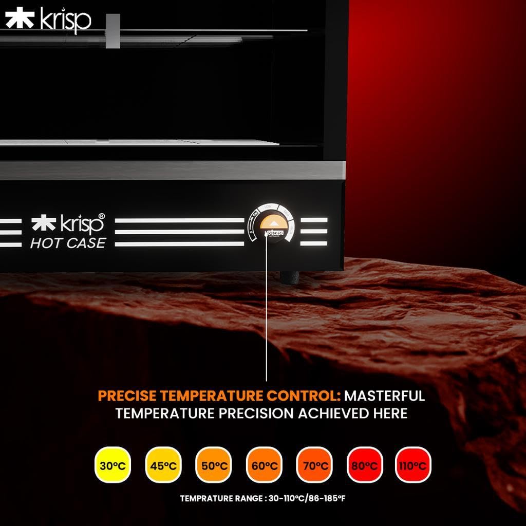KRISP Electric Patties Hot Case with Sliding Door | Commercial Food Warmer Oven for Bakery, Fast Food Counter | Buffet Oven for Puff Warmer Machine for Shop | 48 Litre Capacity (Black) 700 Watts