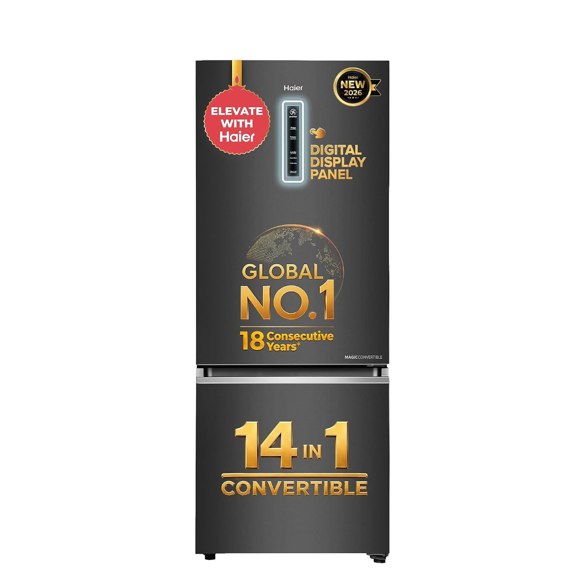 Haier 325 L 3 Star Frost Free Triple Inverter Bottom Mount Refrigerator, Digital Touch Display & 2X Bigger Fresh Storage (HEB-333GBA-P, Graphite)