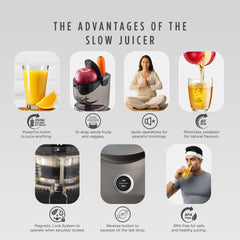 Sujata Cold Pressed Slow Juicer SJ01 | Ideal for Fruit, Vegetable Juices, Nut Milks, Smoothies & Frozen Desserts | Dual Feeding Chute | Reverse Function | Magnetic Safety Lock