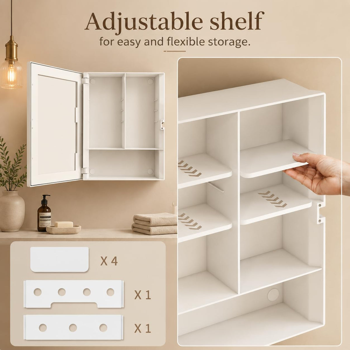 Plantex Bathroom Cabinet with Mirror/ABS Bathroom Storage Cabinet/Wall Mounted Bathroom Cabinet/Mirror with Storage for Bathroom(14x18 Inch, White)-6