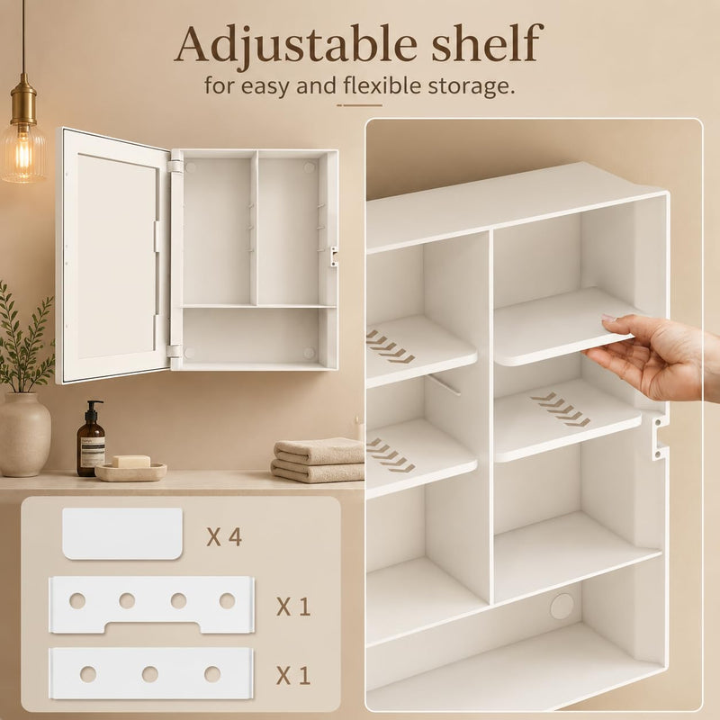 Plantex Bathroom Cabinet with Mirror/ABS Bathroom Storage Cabinet/Wall Mounted Bathroom Cabinet/Mirror with Storage for Bathroom(14x18 Inch, White)-6