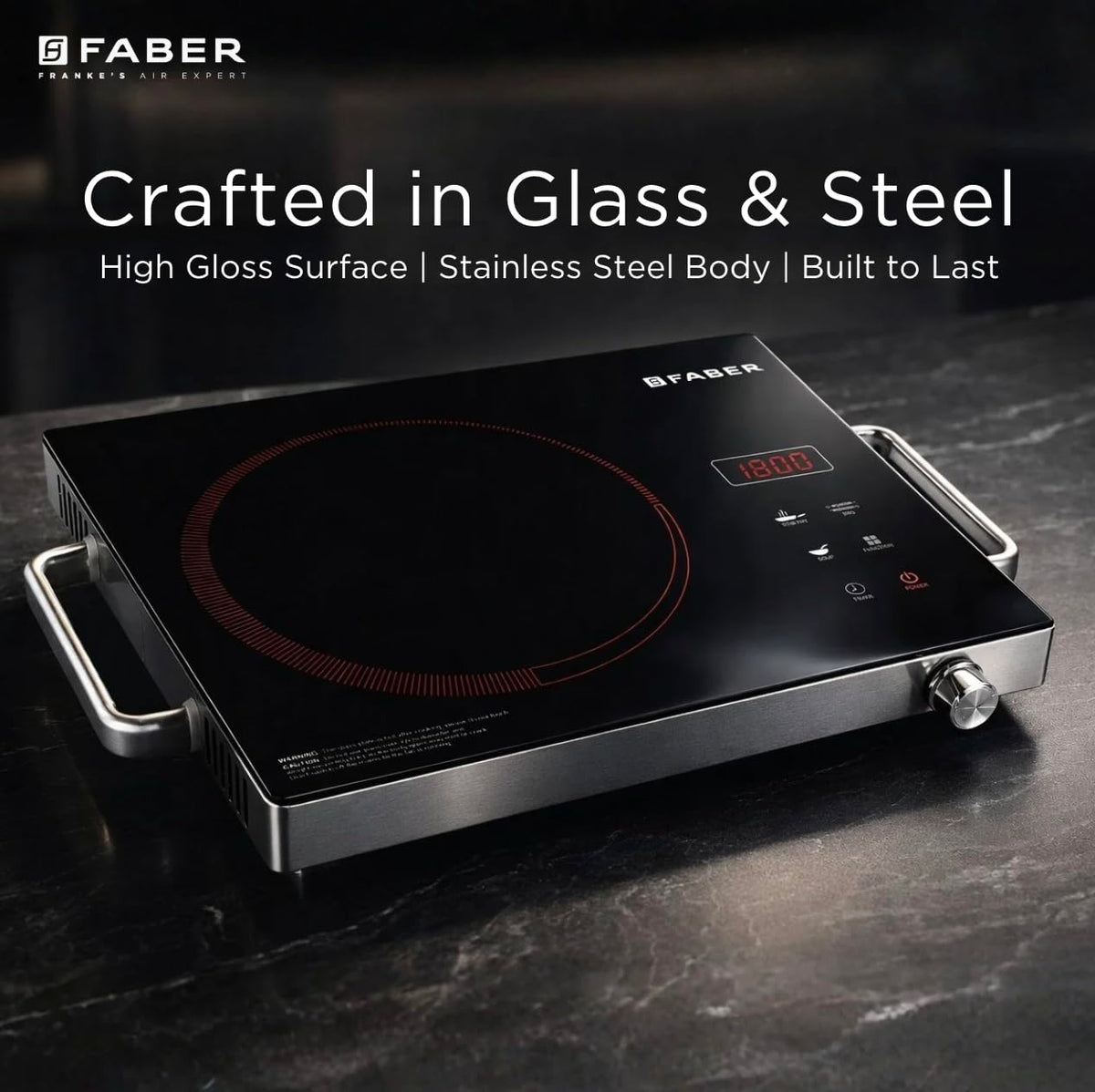 Faber 2200W Infrared Cooktop Stove| High Gloss Glass Finish| Digital Display| 4 Preset Cooking Modes| Touch Control| SS 