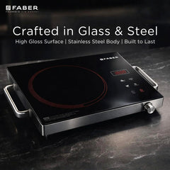 Faber 2200W Infrared Cooktop Stove| High Gloss Glass Finish| Digital Display| 4 Preset Cooking Modes| Touch Control| SS 
