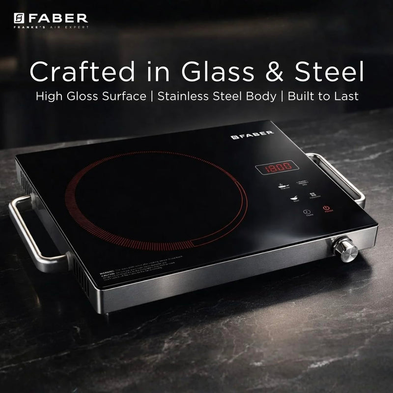 Faber 2200W Infrared Cooktop Stove| High Gloss Glass Finish| Digital Display| 4 Preset Cooking Modes| Touch Control| SS 