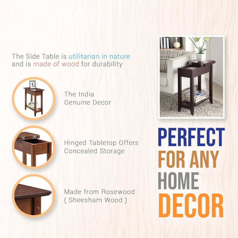 Sheesham Wood Nightstand | Bedside Table with Drawer & Open Shelf | Solid Wood Side Table (Mahogany)