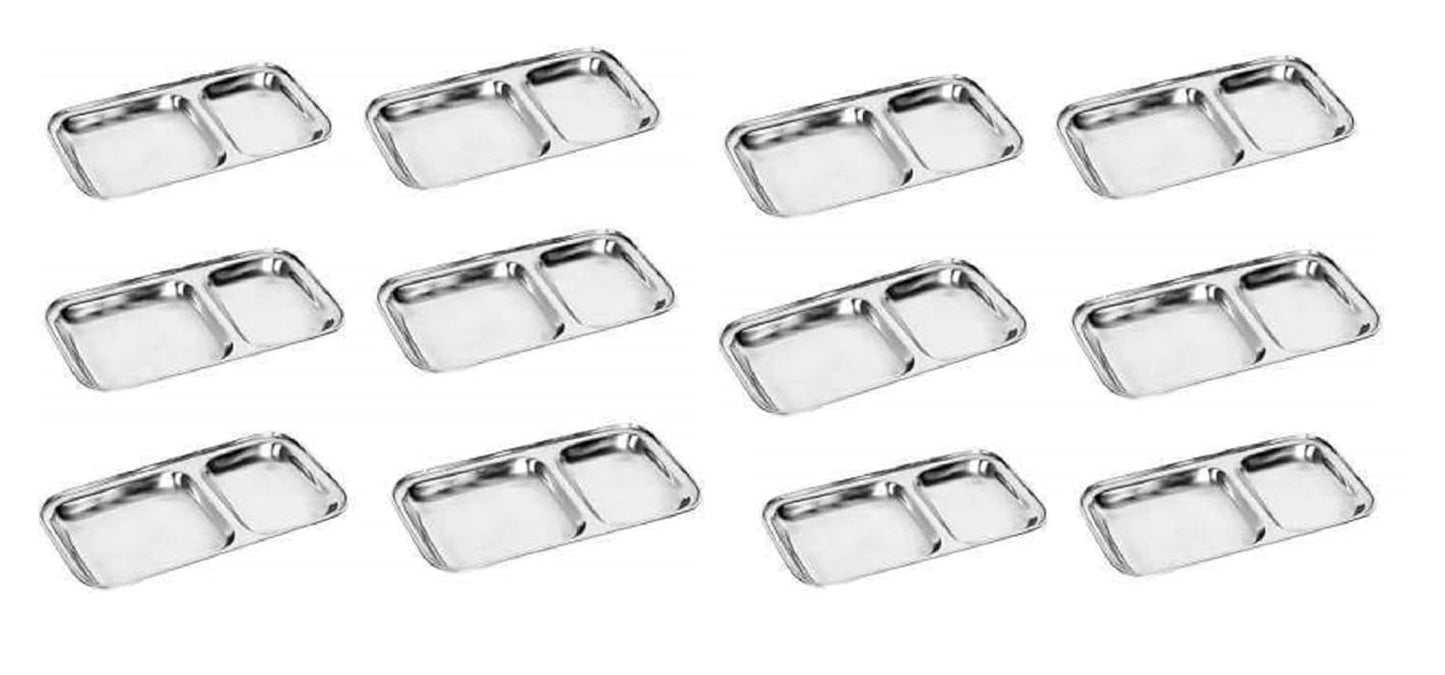 Dynore Stainless Steel 2 in 1 Two Compartment Nasta/Snack Plate- Set of 12