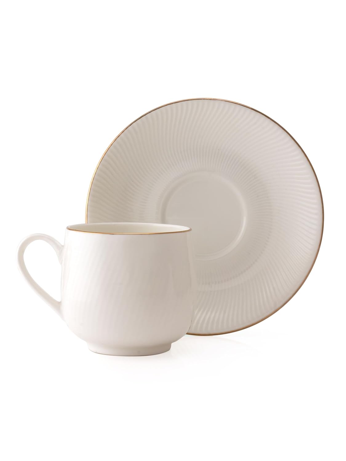 Clay Craft Fine Ceramic Twig Gold Printed Cup & Saucer Set of 12 (6 Cups + 6 Saucers) - 180 ml Each