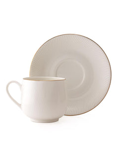 Clay Craft Fine Ceramic Twig Gold Printed Cup & Saucer Set of 12 (6 Cups + 6 Saucers) - 180 ml Each