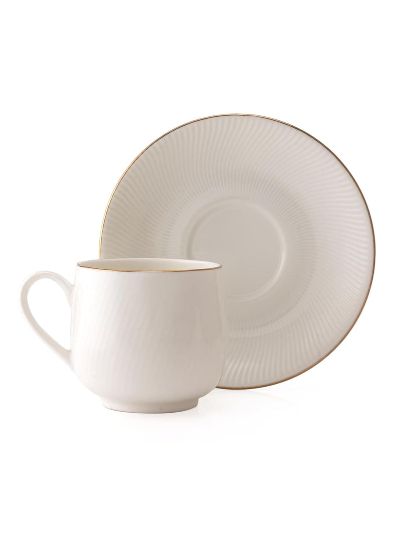 Clay Craft Fine Ceramic Twig Gold Printed Cup & Saucer Set of 12 (6 Cups + 6 Saucers) - 180 ml Each