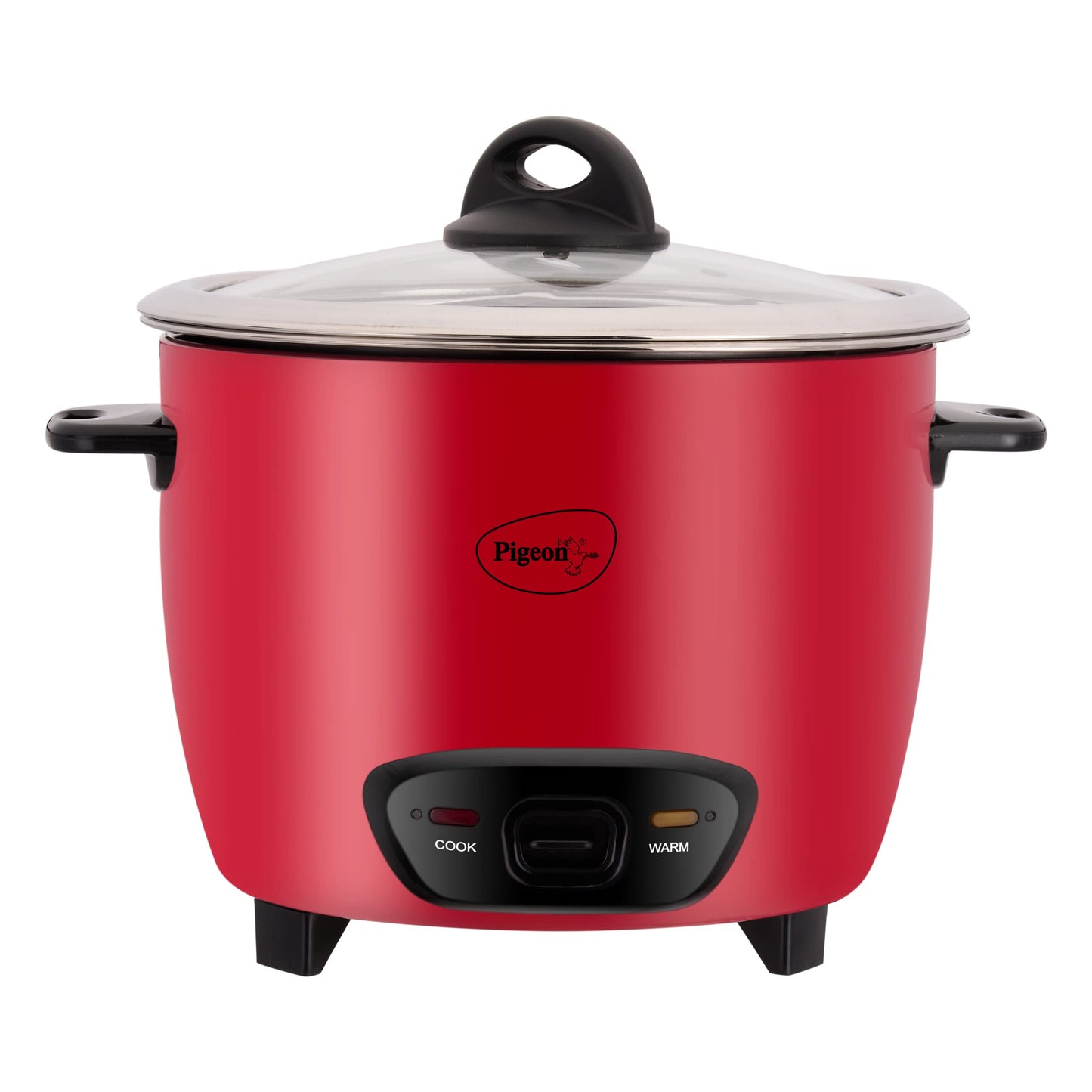 Pigeon by Stovekraft Ruby Rice Cooker with Single pot, 1.8 litres.(Red) | Toughened Glass Lid | 700 Watts | 1 Aluminium Cooking Pot | Measuring Cup| Spatula | Energy Efficient Cooking