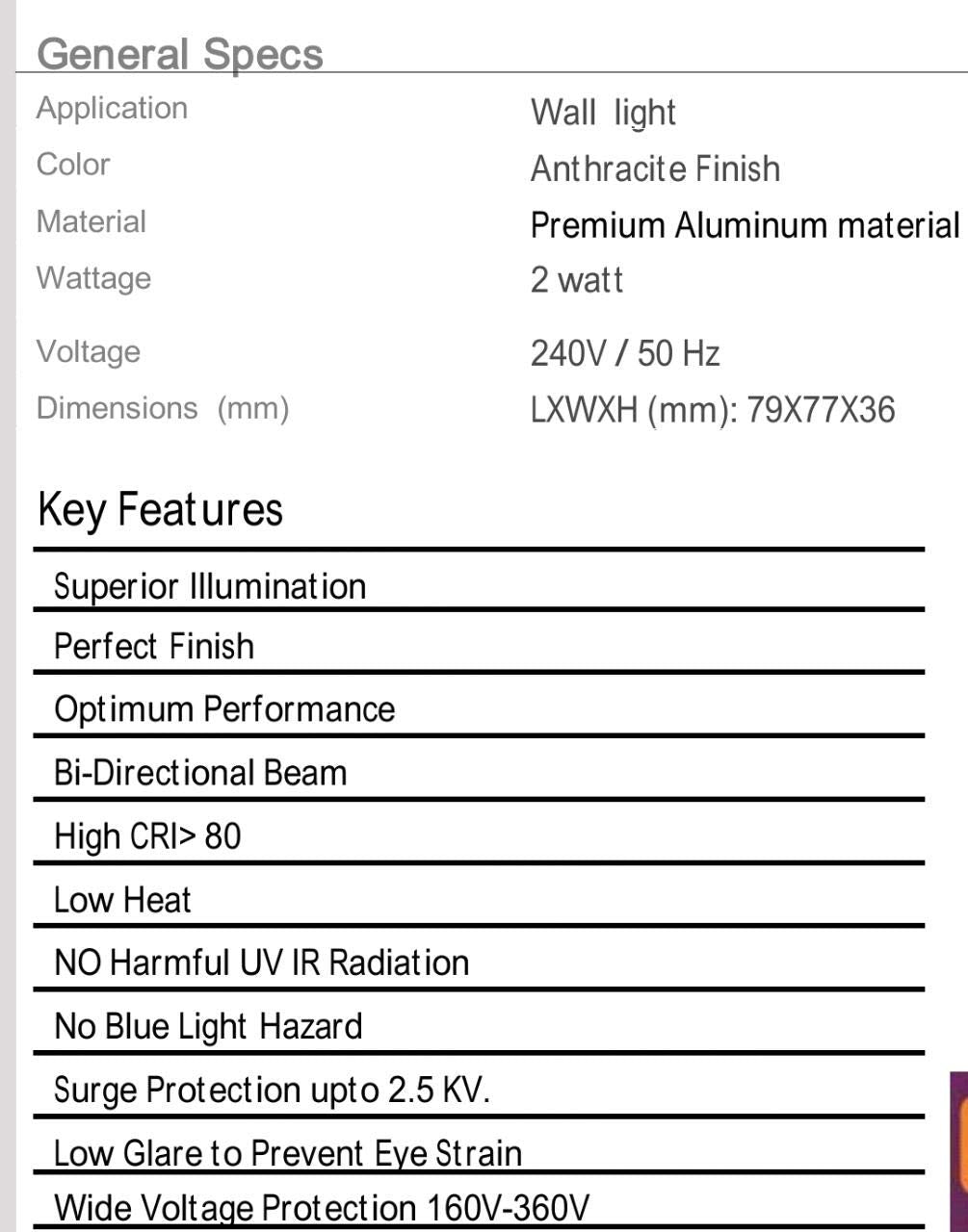 Philips 58159 Gamma 2W Single Head LED Walllight