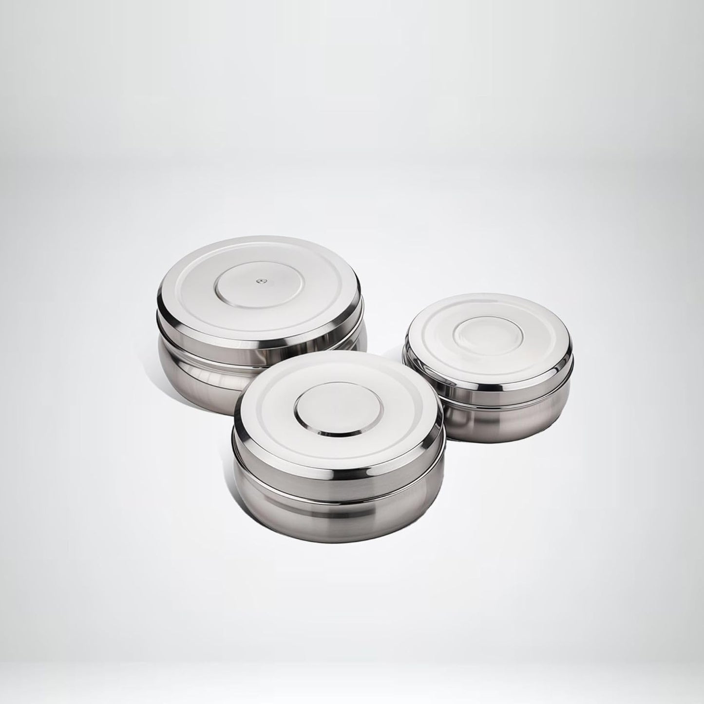 Greensify Stainless Steel Container Set– 4Piece Kitchen Dabba Set with Lids (200ml,450ml,650ml, 950ml)Flat Base Poori Dabba Set for Storage|Food Grade Steel Boxes for Kitchen,DryFruits & Everyday Use