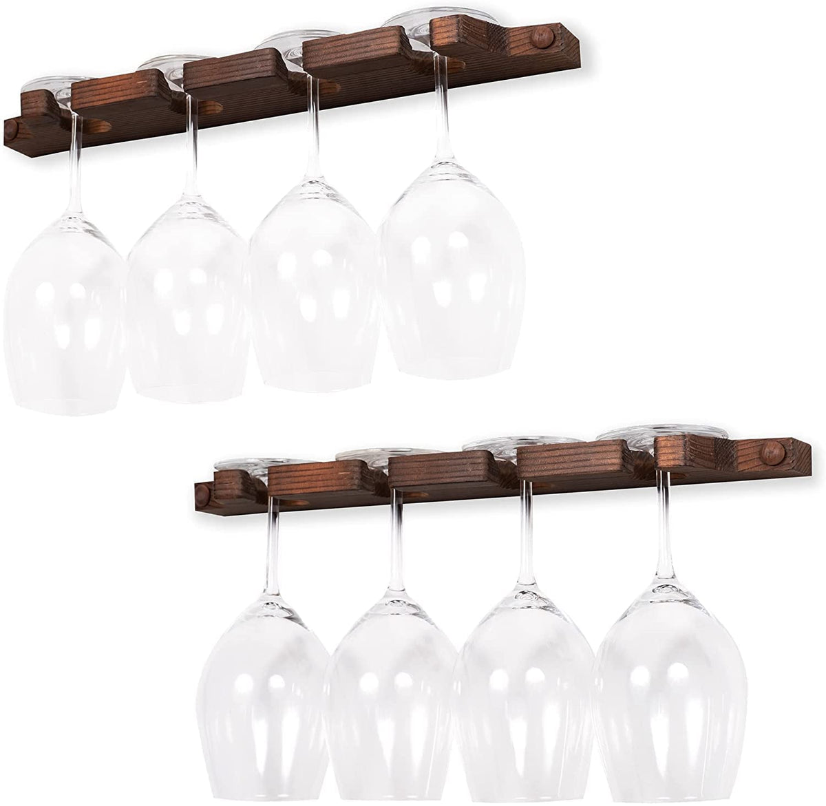 Rustic Wall Mounted Stemware Rack Holder Fits 8 Wine Glasses Walnut Wooden Wine Glass Holder Set Of Two Wine Gl