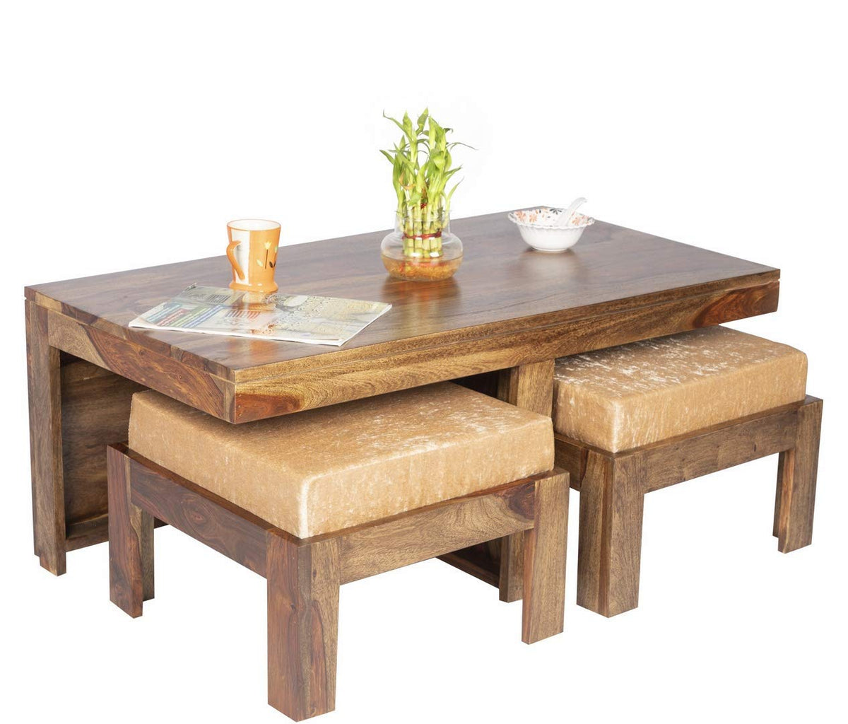 100% Solid Sheesham Wood 2 Seater Centre Table Set - Teak Finish ; Ivor | Centre Coffee Table