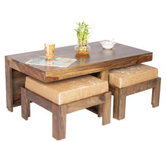 100% Solid Sheesham Wood 2 Seater Centre Table Set - Teak Finish ; Ivor | Centre Coffee Table