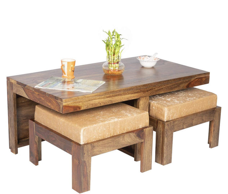 100% Solid Sheesham Wood 2 Seater Centre Table Set - Teak Finish ; Ivor | Centre Coffee Table