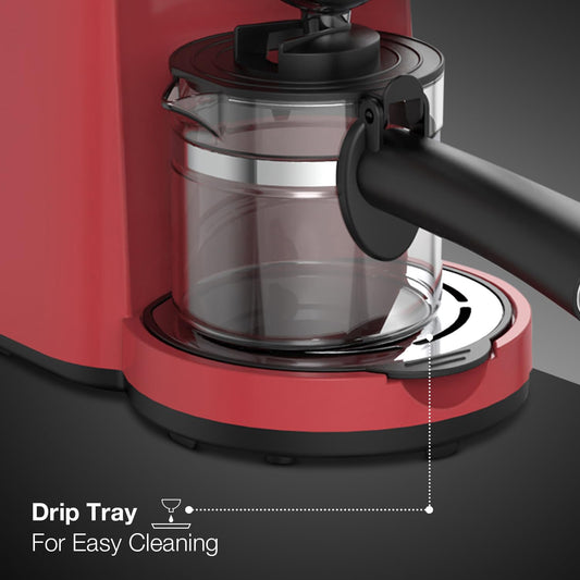 KAFF VIENNA 800 Watts Espresso, Cappuccino and Latte Coffee Maker, Glass Carafe Jar, 750W, with Automatic Pressure-Release, Over-Heat and Over-Pressure Protecting Device (Red)