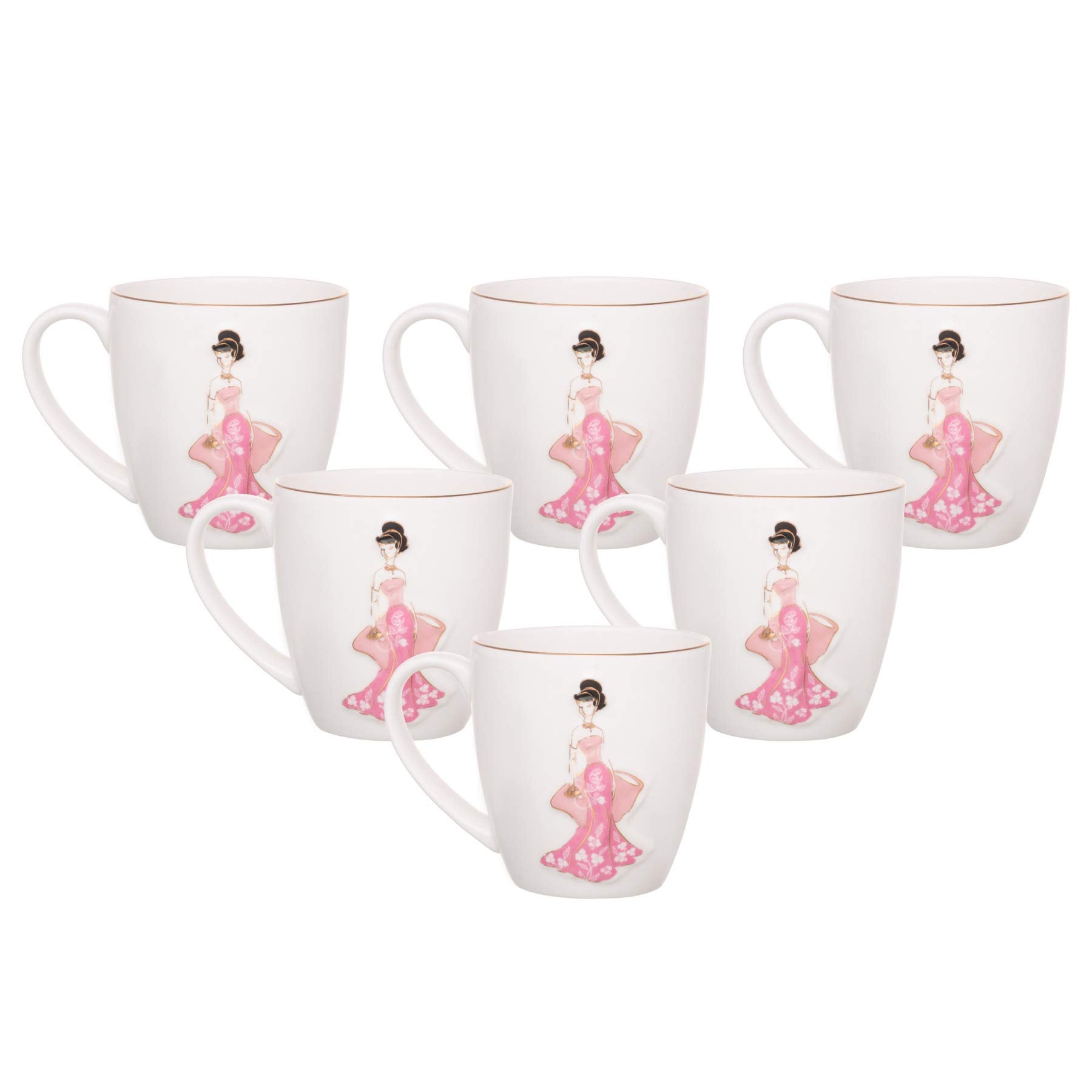 Clay Craft Fine Ceramic Barbie Printed Tea/Coffee Set of 6-200 ml Each (Barbie 362), Tea Cup Set of 6, Microwave & Dishwasher Safe, Mugs for Coffee, Cups Set of 6, Mug Set, Gift Set, Ideal for Gifting