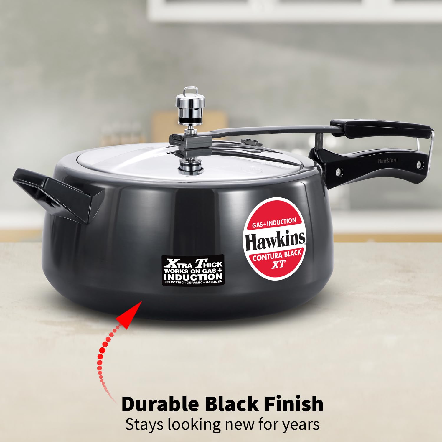 Hawkins 6.5 Litre Contura Black XT Pressure Cooker, Hard Anodised Inner Lid Cooker, Induction Cooker, Black (CXT65)
