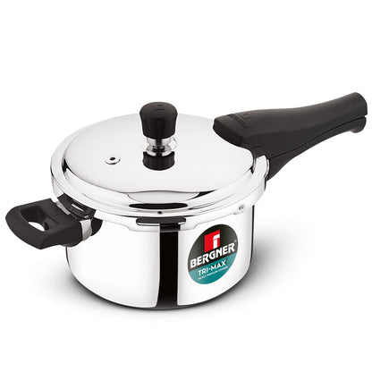 Bergner Tri-Max Junior TriPly 1 Litre Pressure Cooker, Triply Heavy Bottom Outer Lid Mini Pressure Cooker, 1 Pc Free Safety Valve, Measuring Scale Inside - Induction Bottom and Gas Stove Ready