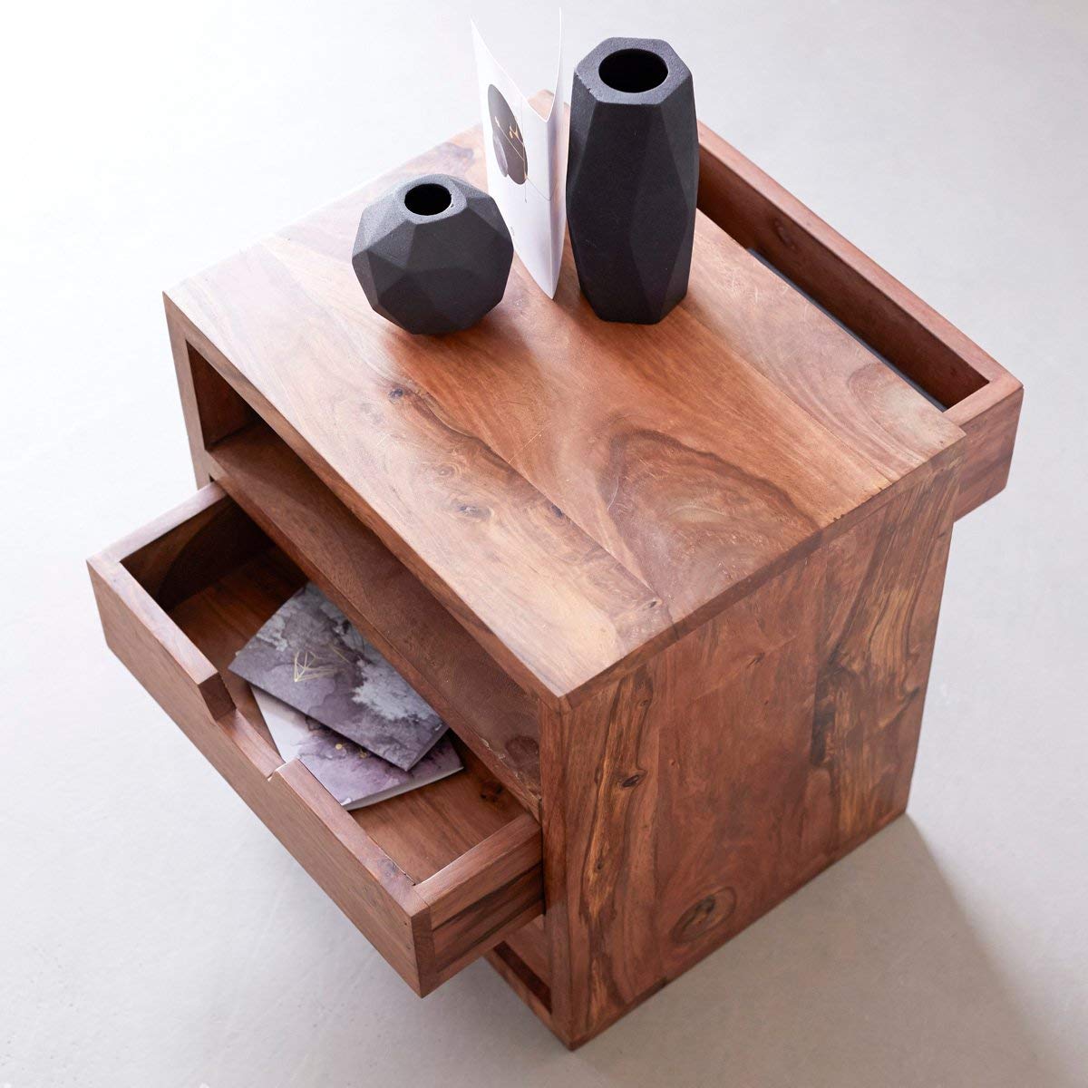 Kwarto Solid sheesham Cube 3 Drawers Sheesham Wood Bedside Table with 3 Drawers Storage