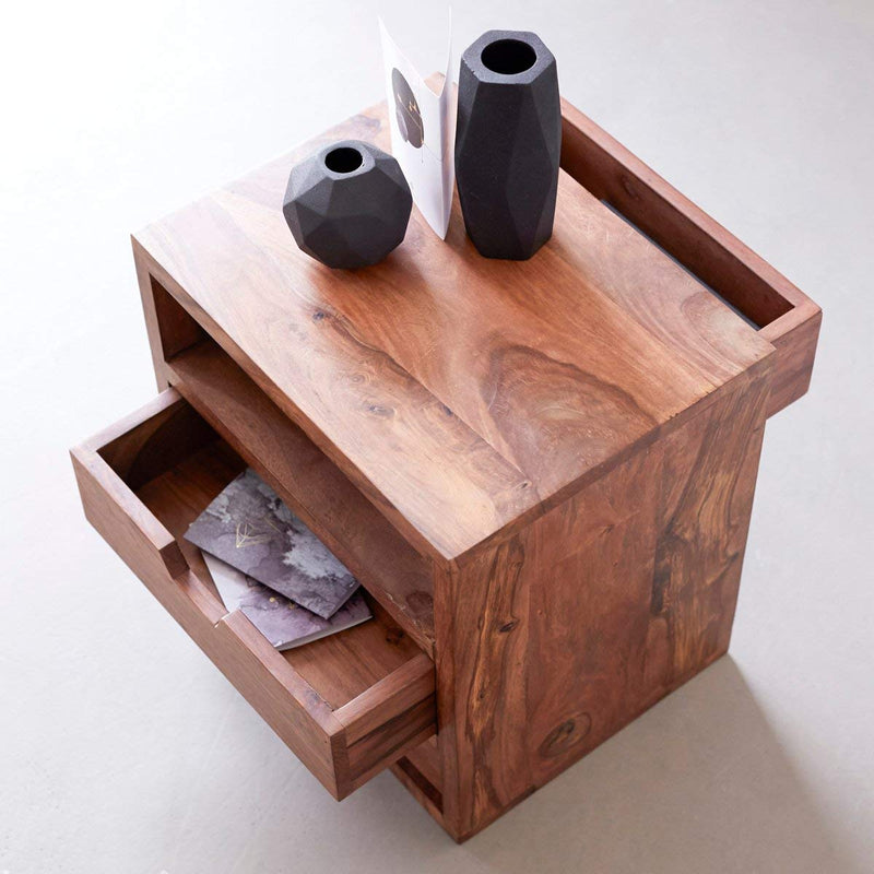Kwarto Solid sheesham Cube 3 Drawers Sheesham Wood Bedside Table with 3 Drawers Storage