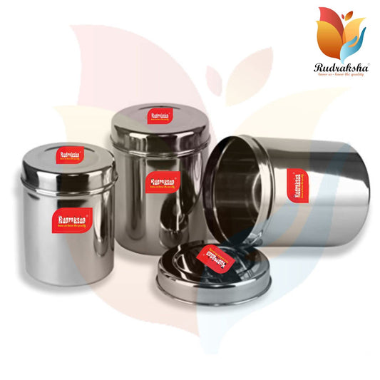 RUDRAKSHA® Stainless Steel Vertical Canisters/Ubha Dabba/Storage Containers Set of 3Pcs (No. 7 to No. 9) (350ml, 500ml, 700ml)