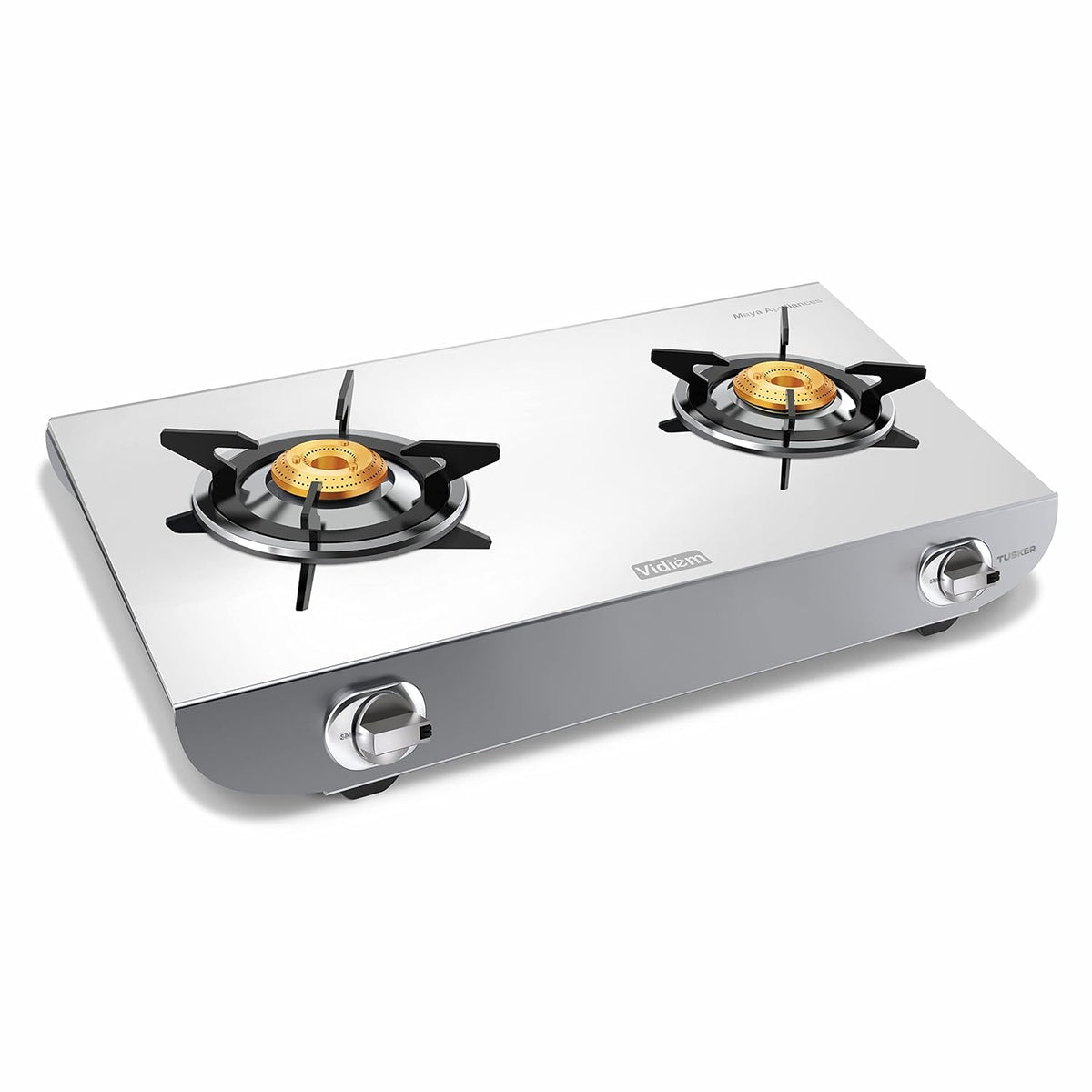 Vidiem Tusker Pulse Stainless Steel 3 Burner Gas Stove with Brass Burners, Auto Ignition Gas Stove, High Gloss Finish, L