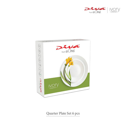 La Opala Diva Ivory Collection Opal Glass Crockery | Quarter Plate Set of 6 | Autumn Shadow Design | Side Plate for snacking & gifting | Microwave Safe | 100% Vegetarian | Extra Strong | Light & White