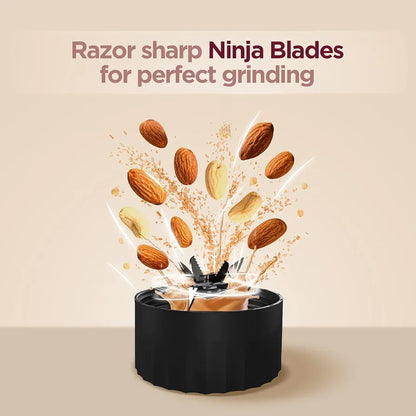 Preethi MiniBlend Compact Food and Juice Blender for Lump Free Purees, Smoothies and Protein Shakes | Razor sharp Ninja blades with 2 Leak-proof Jars, Sipper & Storage Lids | Free Lifelong Service