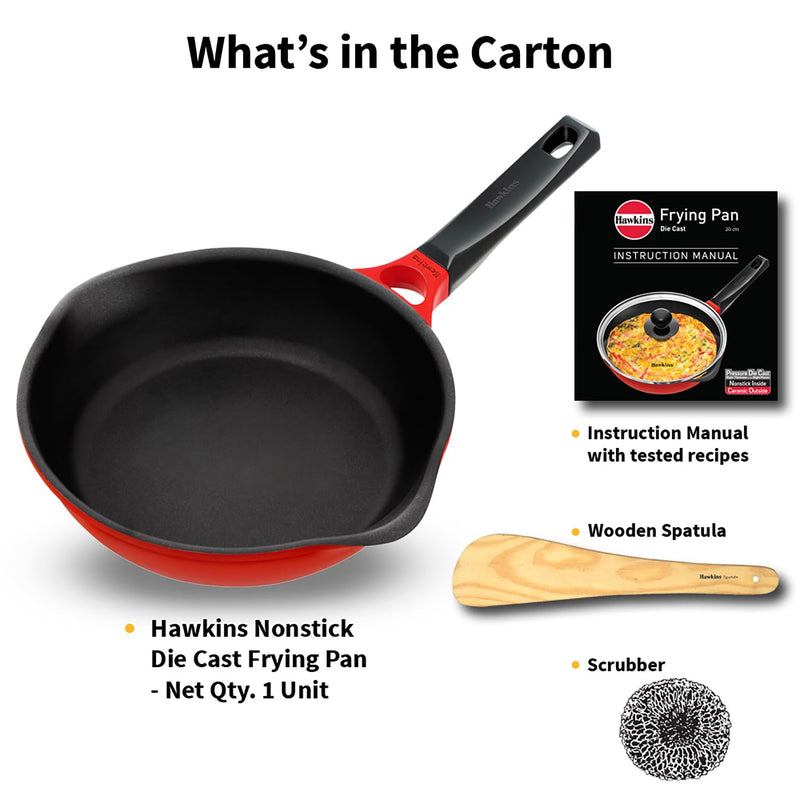 Hawkins 20 cm Frying Pan, Die Cast Non Stick Fry Pan, Ceramic Coated Pan, Induction Fry Pan, Small Frying Pan, Red (IDCF20)