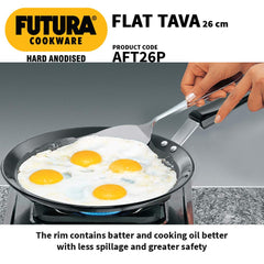 Hawkins Futura Hard Anodised Flat Tava 26 cm, 4.88 mm with Plastic Handle