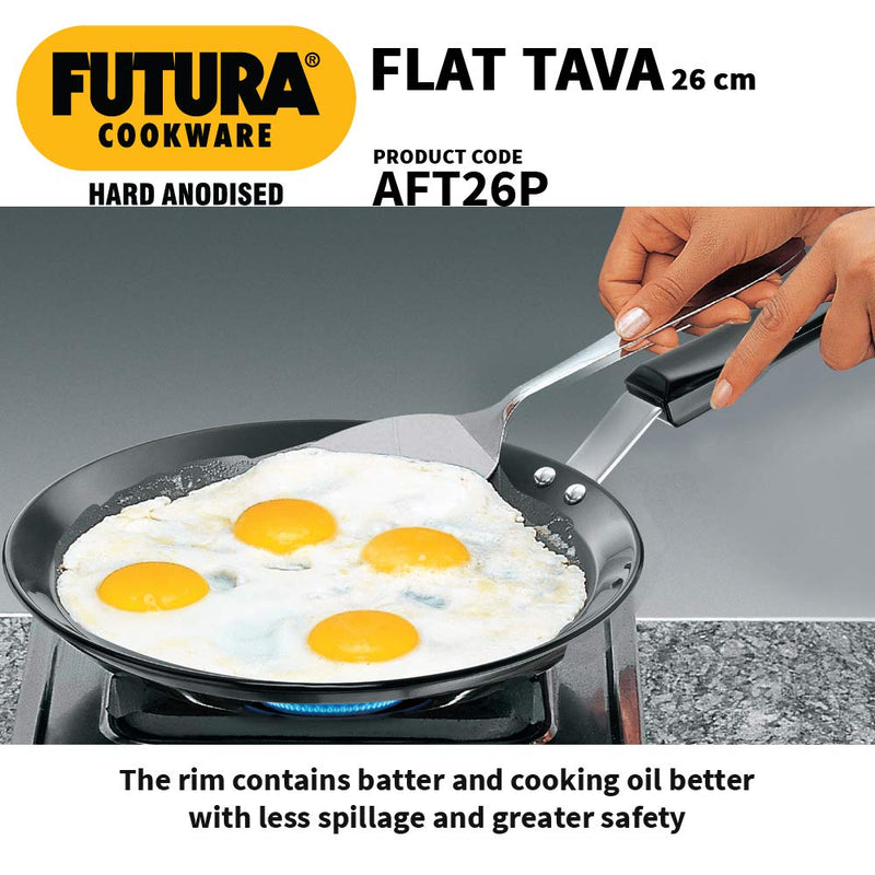 Hawkins Futura Hard Anodised Flat Tava 26 cm, 4.88 mm with Plastic Handle