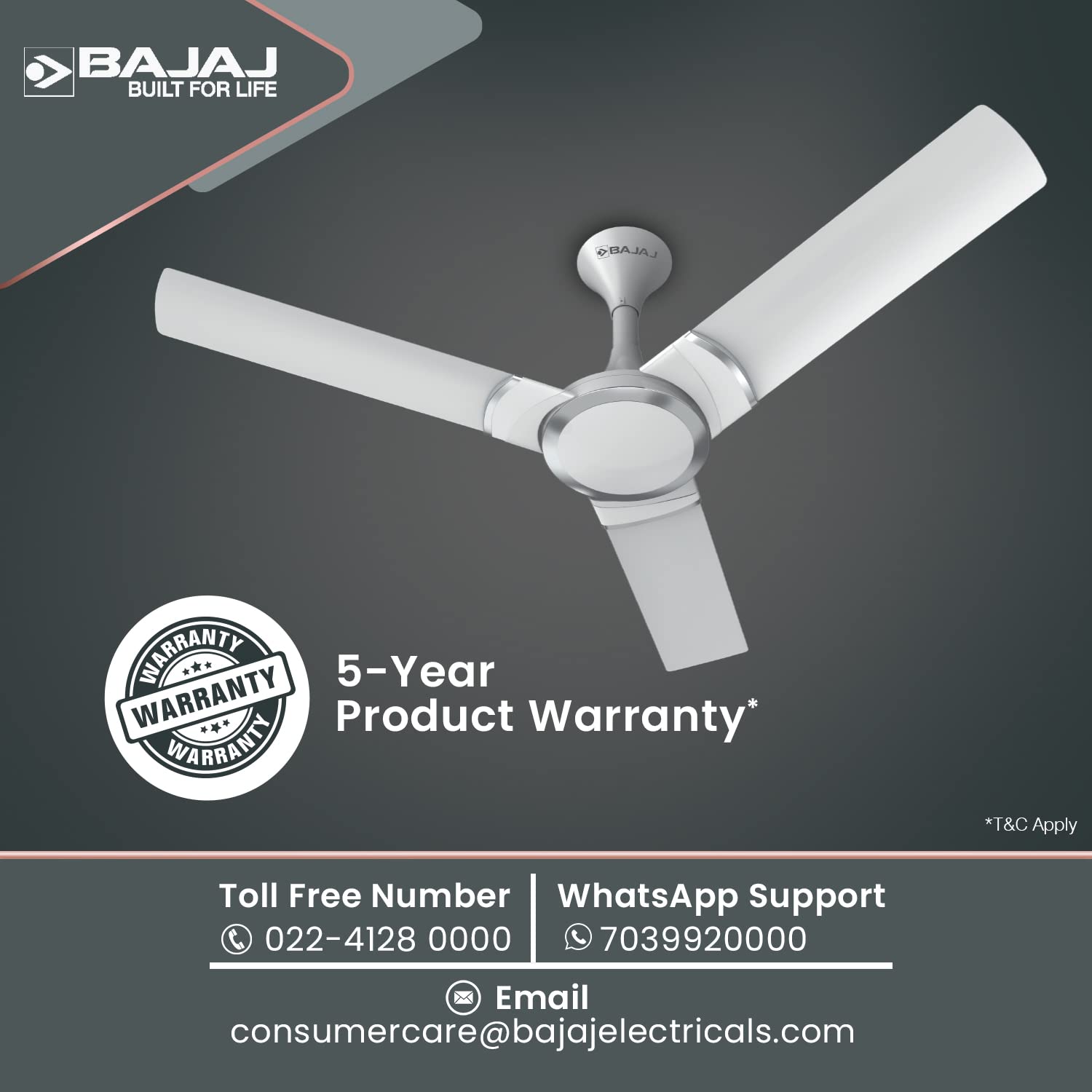 Bajaj Stylo 12S2 1200MM Ceiling Fans for Home | BEE-2 Star Rated Energy Efficient | SUPER 5TUFF TECHNOLOGY™ | SumoTuff Blades | High Air Delivery & High Speed | 5-Yrs Warranty 【Sparkle White】