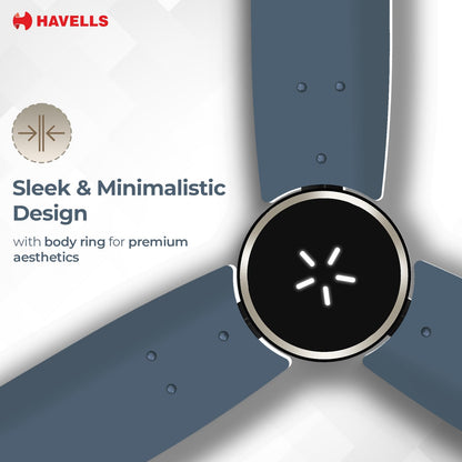 Havells FAB BLDC ULED Ceiling Fan 1200mm, 5 star, LED Speed Indicator, 380 RPM, Up to 65% Savings,Reverse Rotation,4 Speed Modes,Low Wattage 30W,Low Noise,Air Flow:225 CMM, 3 Year Warranty, Denim Blue