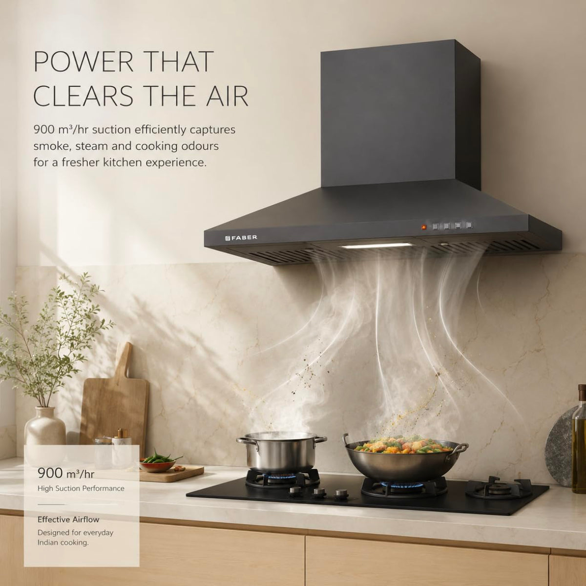 Faber SION 60 cm 900 m³/hr Wall Mounted Kitchen Chimney | Baffle Filter | Push Button | LED Lights | 1 Year Comprehensiv