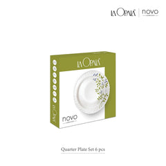 La Opala Novo Collection Opal Glass Crockery | Quarter Plate Set of 6 | Lush Greens Design | Plates for Snacking & Gifting | Microwave Safe | 100% Vegetarian | Extra Strong | Super Light & White