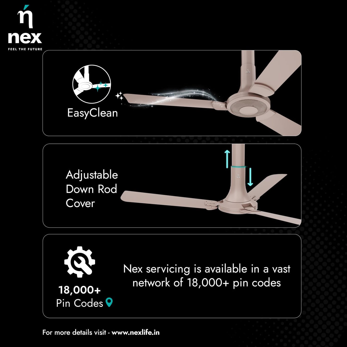 NNEX Glyde A40 1200 mm | BEE 2 Star Rated Premium Ceiling Fan | 20% Higher Air Thrust* | Airfluence™ Al Blades | Adjustable Downrod | 2-Yr Warranty | Blush