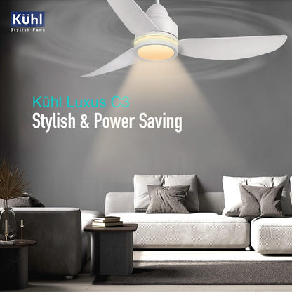 KUHL Luxus C3 1320 mm Stylish 65% Power Saving BLDC CeilingFan with Remote|Night & Down Light|29W|BEE 5 Rated & ISI Marked|Low Noise| IoT Operate via Mobile & Alexa|ReverseMode|FreeInstallation|White