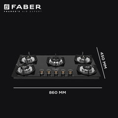 Faber Hob 90 cm 5 Burner|Auto-Ignition|Spillage Proof|Brass Burners|Metal Knobs|Pan Support|2yrs on Burner,5 Yrs Warrant