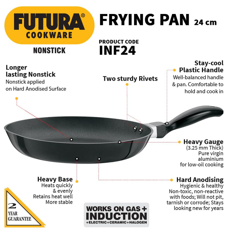 Hawkins Futura 24 cm Frying Pan, Non Stick Fry Pan, Induction Frying Pan, Black (INF24)