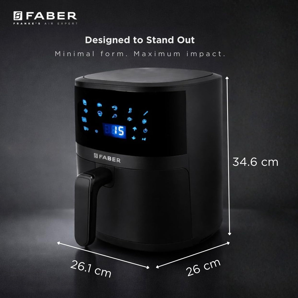 Faber 4L 1350W Digital Air Fryer | Fry, Bake, Roast | 85% Less Oil, 200°C Swirl Heating Technology |10-Preset Menu|Touch