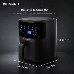 Faber 4L 1350W Digital Air Fryer | Fry, Bake, Roast | 85% Less Oil, 200°C Swirl Heating Technology |10-Preset Menu|Touch
