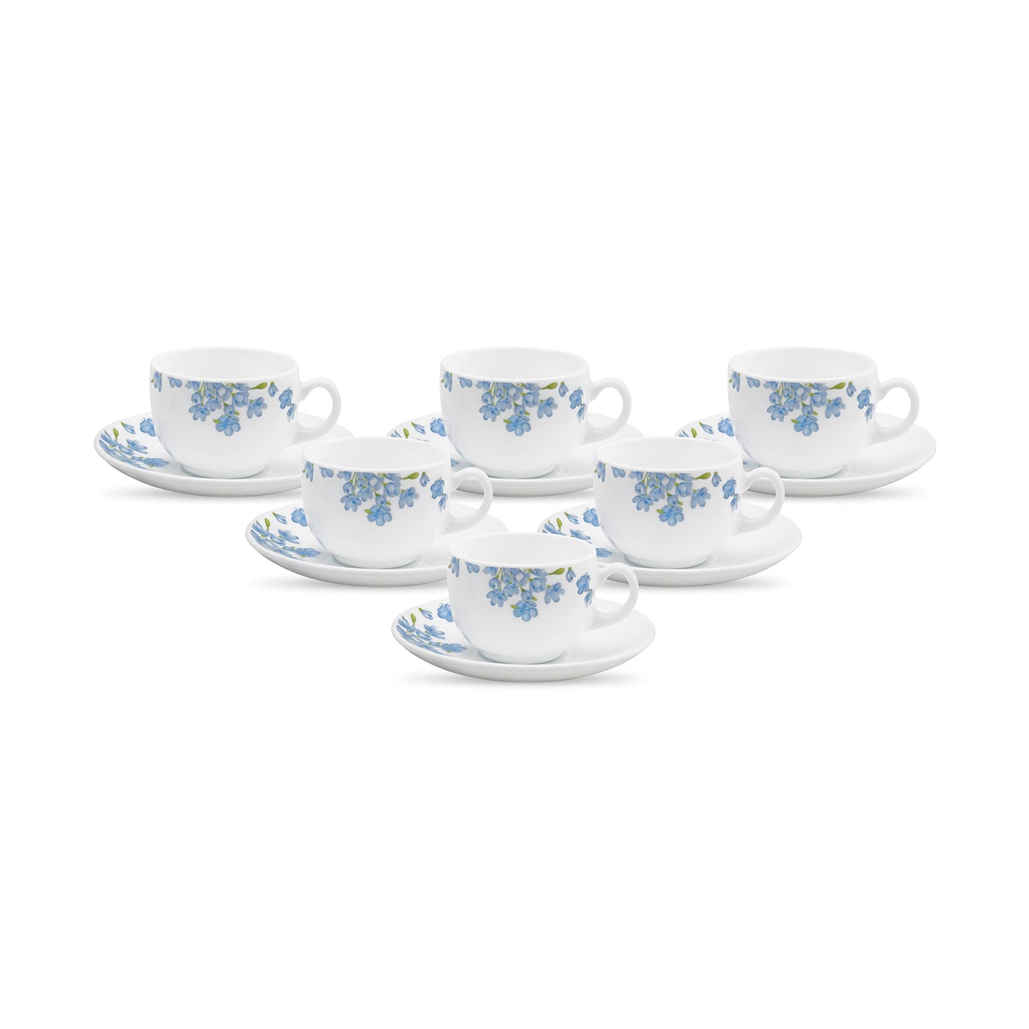 La Opala Diva, Opal Glass Crockery | Cup & Saucer Iris Regular, Set of 12 | Morning Glory, 160 ml | for Tea & Coffee | Microwave Safe | 100% Vegetarian | Extra Strong | Super Light | Super White