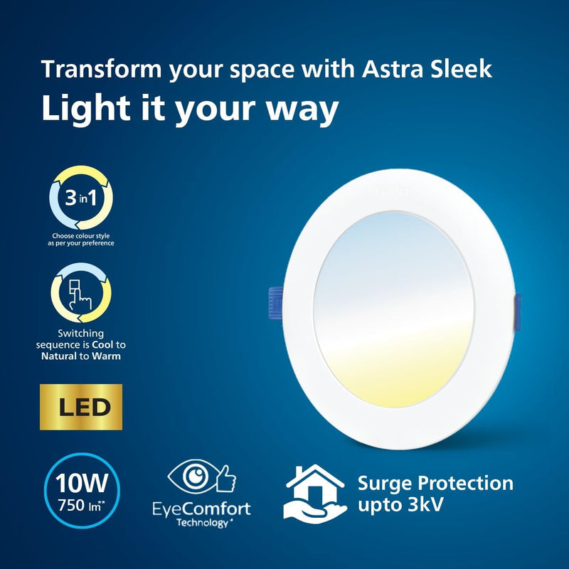 Philips Polycarbonate Astra Sleek 10-Watt Round Led Downlighter (Pack of 12)