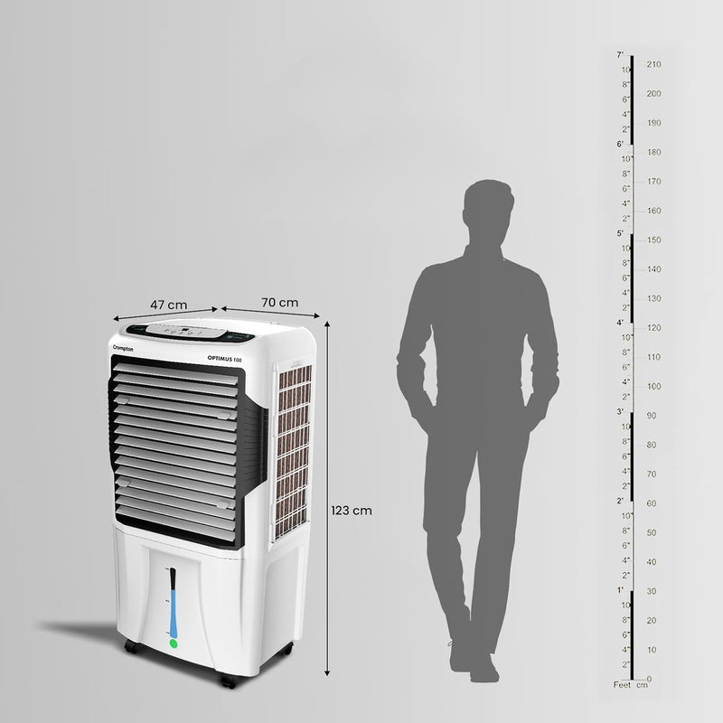 Crompton Optimus 100 Litres Desert Air Cooler for home | Large & Easy Clean Ice Chamber | High Density Honeycomb Pads | Auto-Fill & Drain | Everlast Pump | Humidity Control