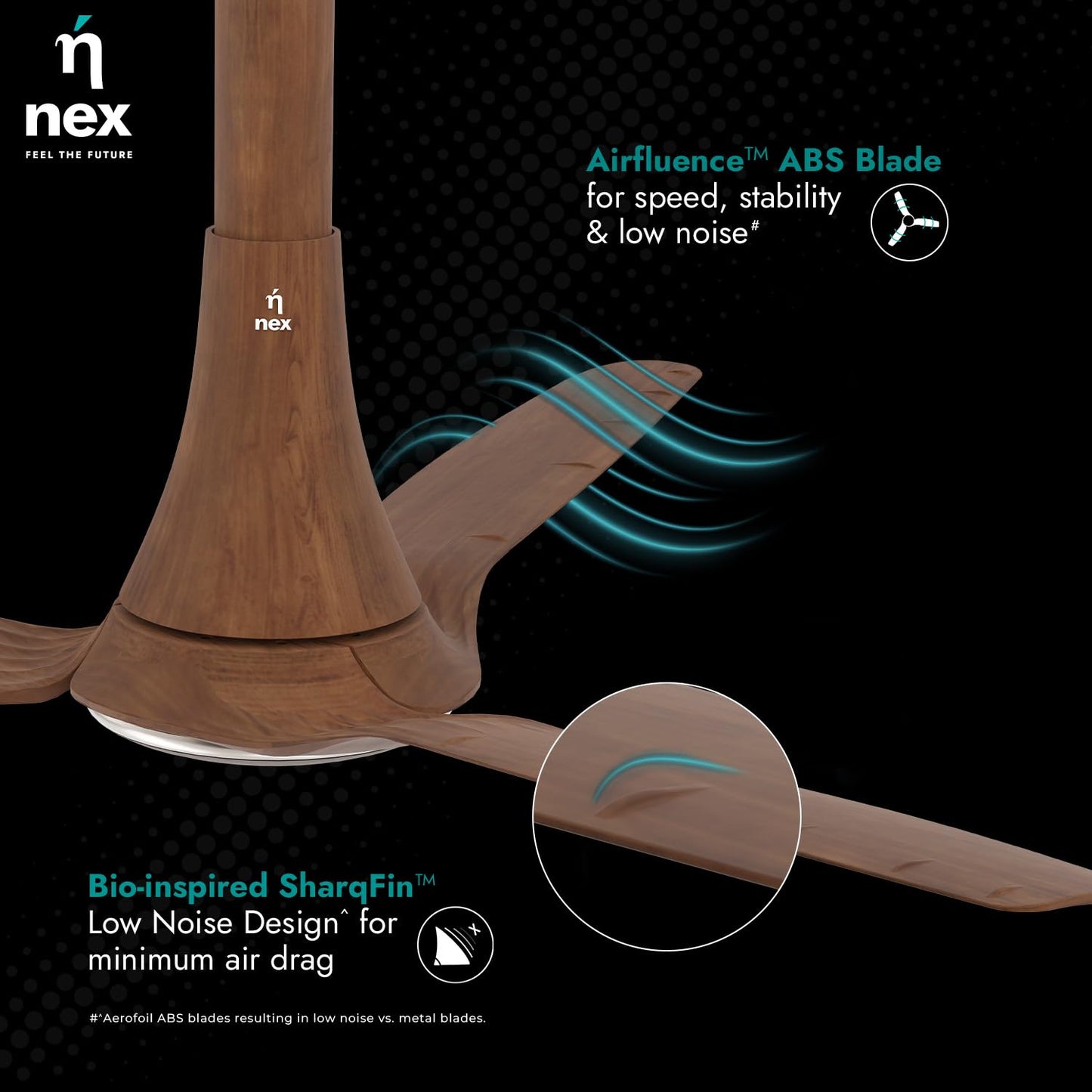 NNEX by BAJAJ Dryft A90 BLDC 1200 MM | 5 Stars Rated Premium Ceiling Fan With Remote Control | 20%* Higher Air Thrust | Airfluence ABS Blade For Low Noise | 2-Yr Warranty Free Installation 【Walnut】