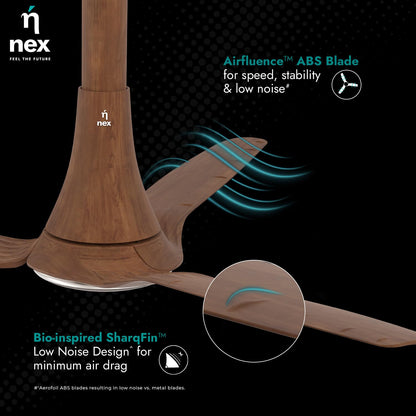 NNEX by BAJAJ Dryft A90 BLDC 1200 MM | 5 Stars Rated Premium Ceiling Fan With Remote Control | 20%* Higher Air Thrust | Airfluence ABS Blade For Low Noise | 2-Yr Warranty Free Installation 【Walnut】