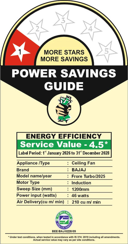 Bajaj Frore Turbo1200 MM (48") 1 Star Rated Ceiling Fans For Home | BEE Star Rated Energy Efficient Ceiling Fan | Rust Free Coating For Long Life | High Air Delivery | 2-Yr Warranty 【Brown】
