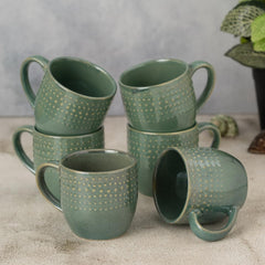 Clay Craft Fine Ceramic Apex Green Cups & Saucer, Set of 12, Cups for Tea & Coffee, Gift Set, Elegant Design for Home and Kitchen and Can Be Gifted to Your Loved Ones On Any Occassions